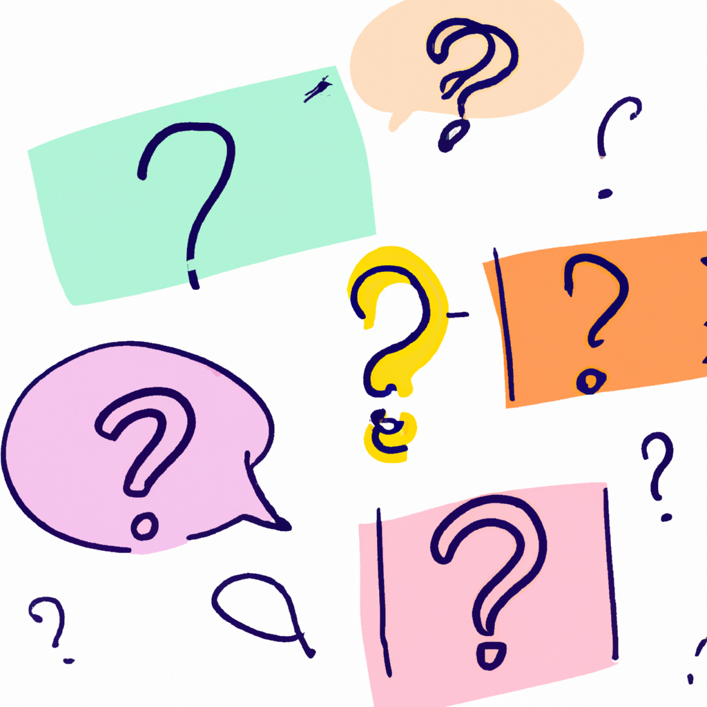 Colorful minimalist illustration of FAQ speech bubbles and question marks